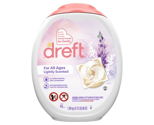 Dreft Lightly Scented Laundry Detergent Pacs, Lavender (45 ct)