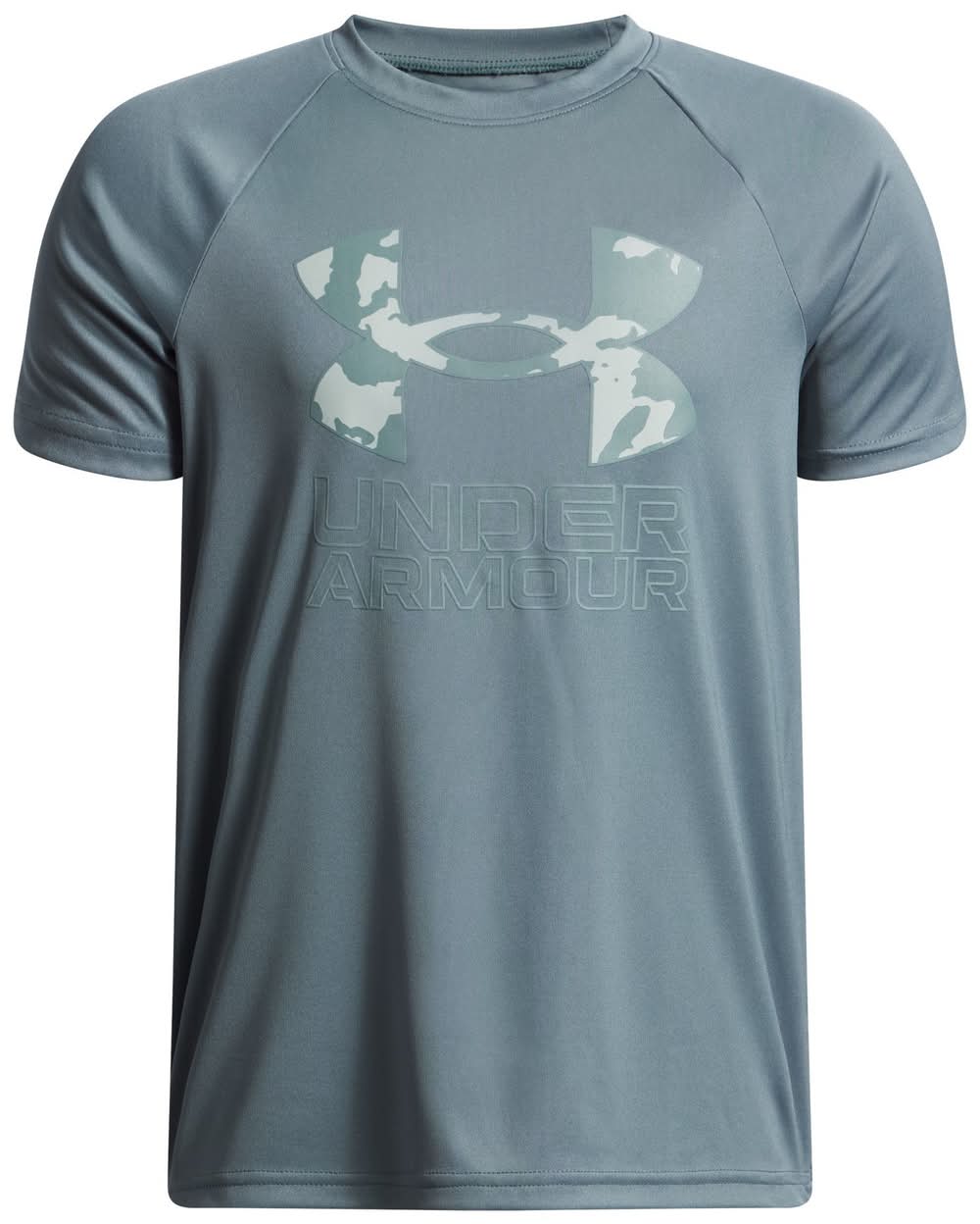 Under Armour Boys' Tech Hybrid Print T-Shirt (Jasper Blue/Serpentine, L)