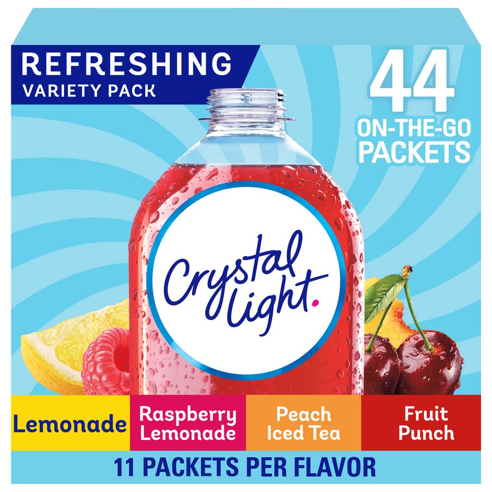 Crystal Light Refreshing Variety pack, Lemonade Raspberry Lemonade Peach Iced Tea Fruit Punch (4.18 oz, 44 ct)