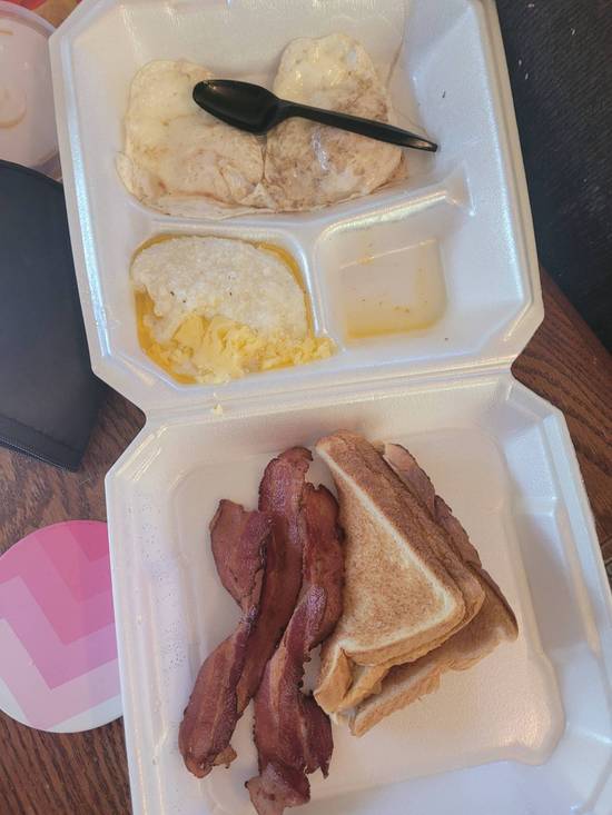 2 Eggs with Bacon, Sausage, City Ham, Bologna or Livermush*