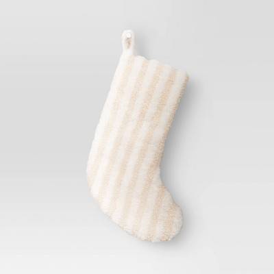 Wondershop Plush Striped Christmas Stocking, 20", Cream-White