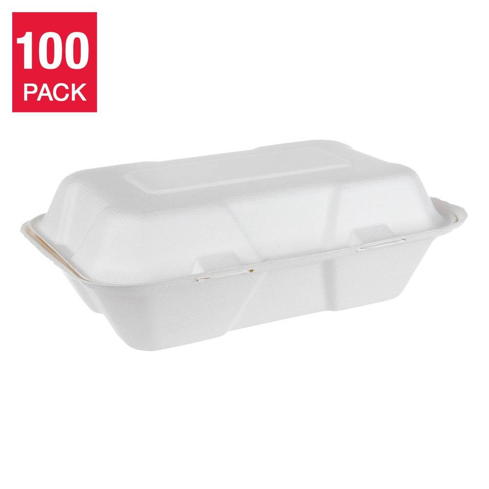 Ieco 6” X 9” Hinged Bagasse Containers 100-Pack