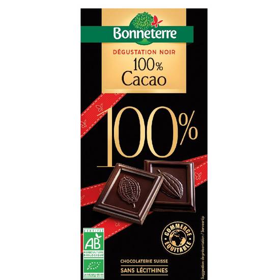 Choc noir 100% cacao 80g - BONNETERRE - BIO