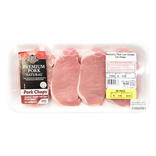 First Street · Boneless Center Cut Pork Loin Chops (approx 1 lb)