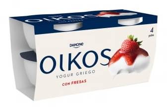 Yogur griego con fresas Danone Oikos pack de 4 unidades de 110 g.