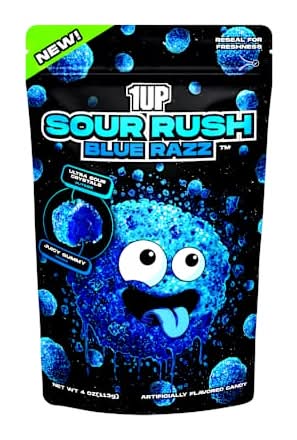 1Up Sour Rush Flavored Candy 4oz Blue Rush