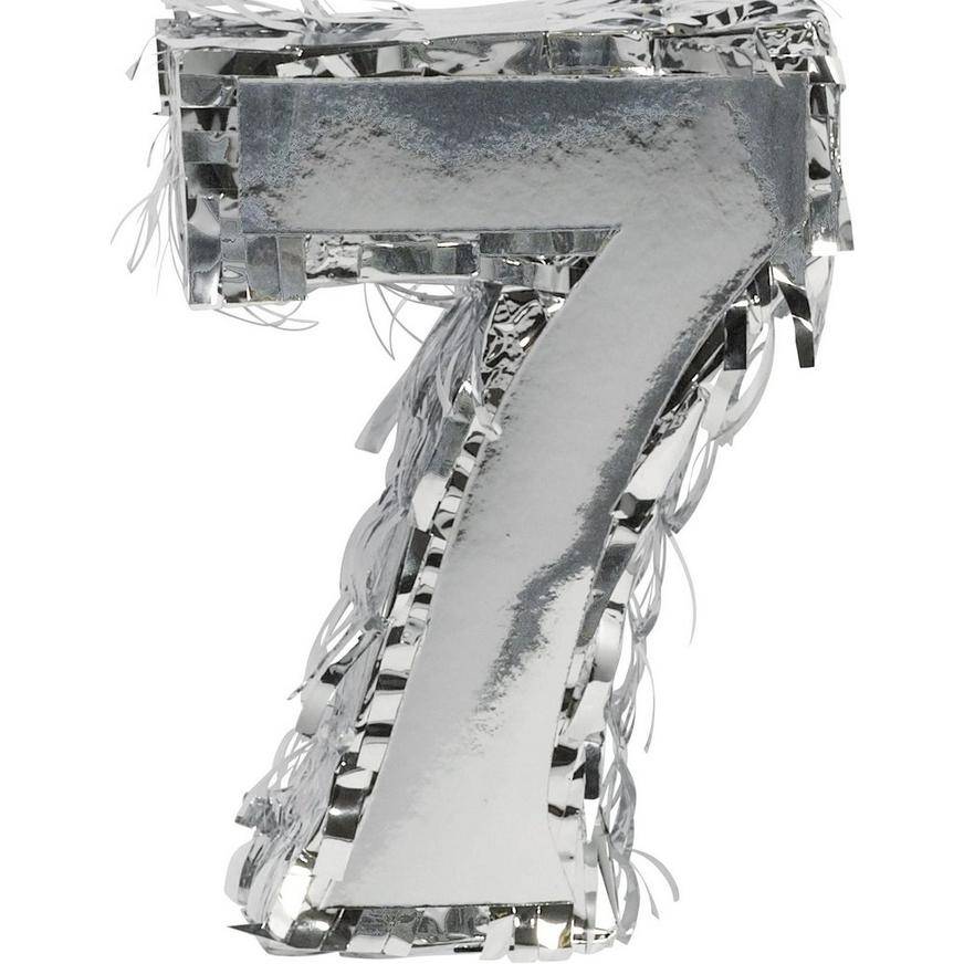 Mini Metallic Silver Number 7 Pinata Decoration