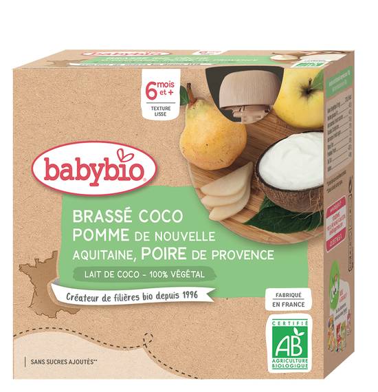Babybio - Brassé coco pomme de nouvelle aquitaine poire de Provence bio