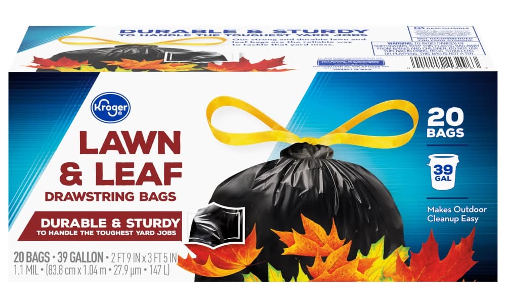 Kroger Durable & Sturdy Lawn & Leaf Drawstring Bags 39 Gal (20 ct)