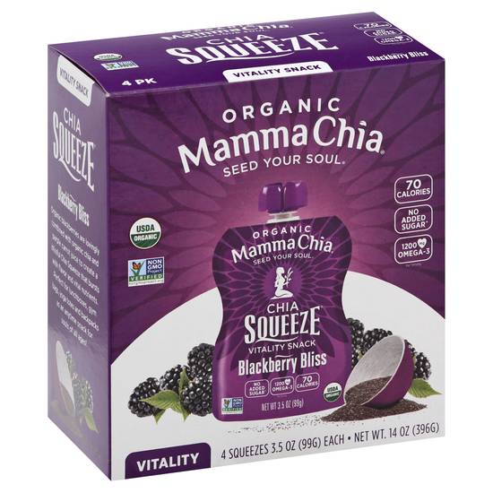 Mamma Chia Blackberry Bliss Chia Squeeze Vitality Snack (4 x 3.5 oz)