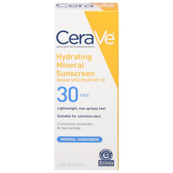 Cerave Hydrating Mineral Face Sunscreen Lotion Spf 30 With Zinc Oxide