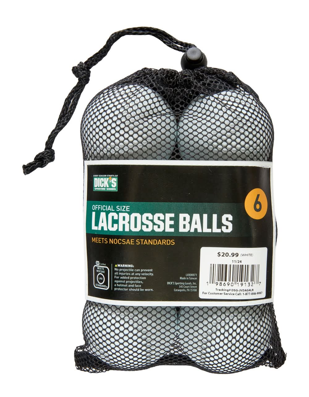 DICK'S Sporting Goods Dsg Ncsae Lacrosse Balls, Pantone Bright White (6 ct)