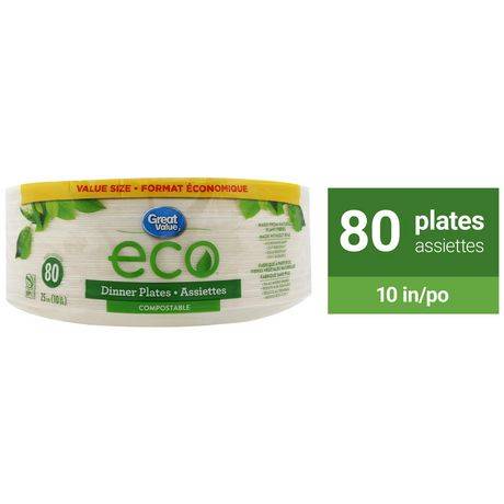 Great Value Eco Compostable Dinner Plates 25 cm (80 units)