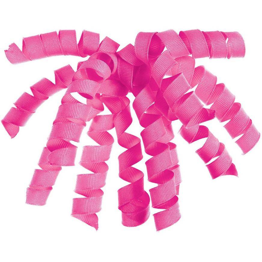 Party City Bright Fabric Curled Gift Ribbons, 7 in x 4.4 in, Neon Pink