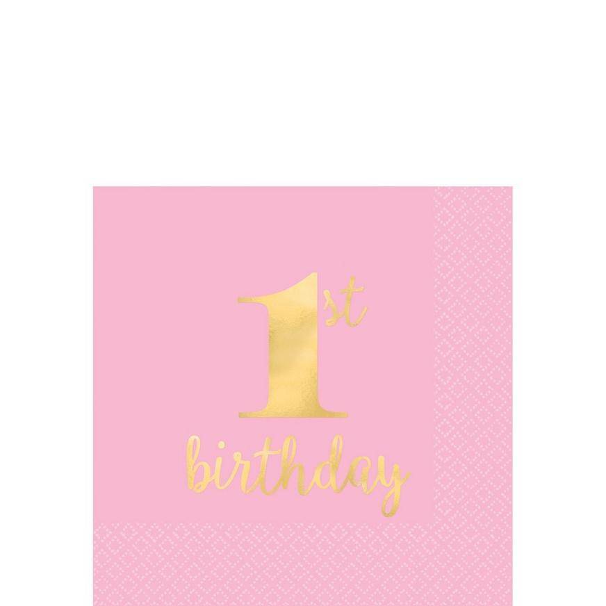 Metallic Pink Gold 1st Birthday Premium Beverage Napkins 16ct