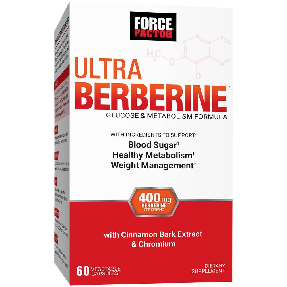 Force Factor Ultra Berberine Glucose & Metabolism Formula With Cinnamon 400 mg Vegetarian Capsules (60 ct)