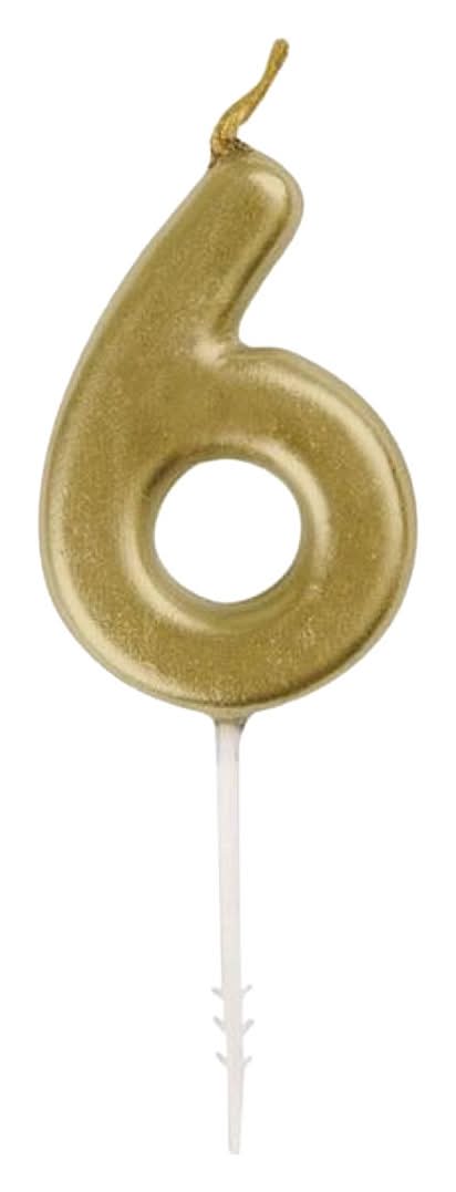 321 Party! Mini Gold Number 6 Birthday Candle