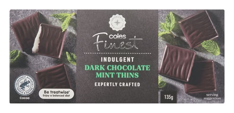 Coles Finest Dark Chocolate Mint Thins (135g)