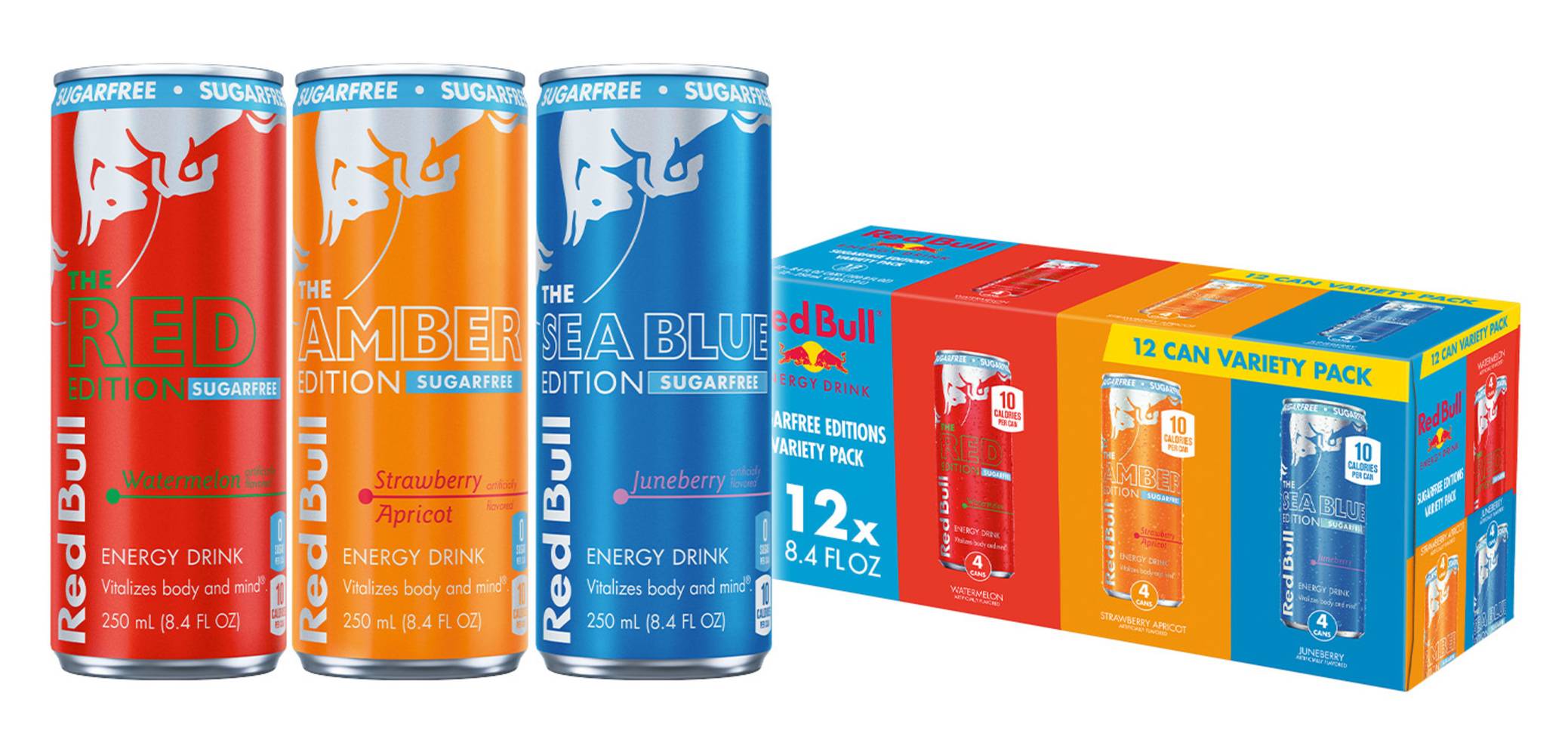 Red Bull Sugarfree Editions Energy Drink, Watermelon-Strawberry Apricot-Juneberry (12 x 8.4 fl oz)
