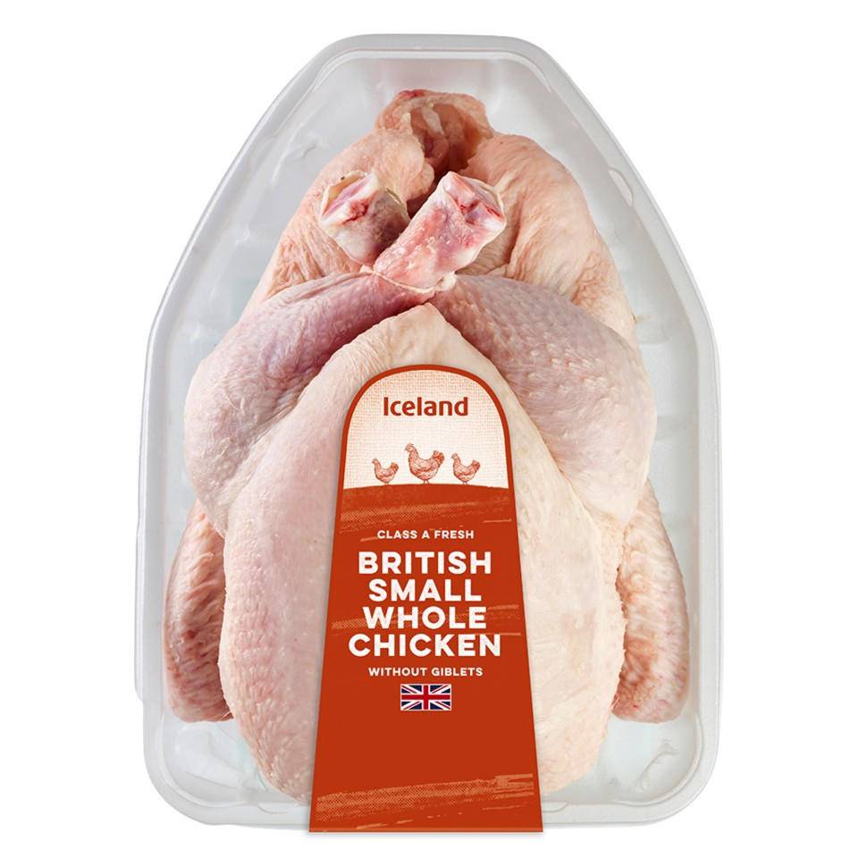 Iceland Small, Class a Fresh British Whole Chicken Without Giblets (1.1kg)