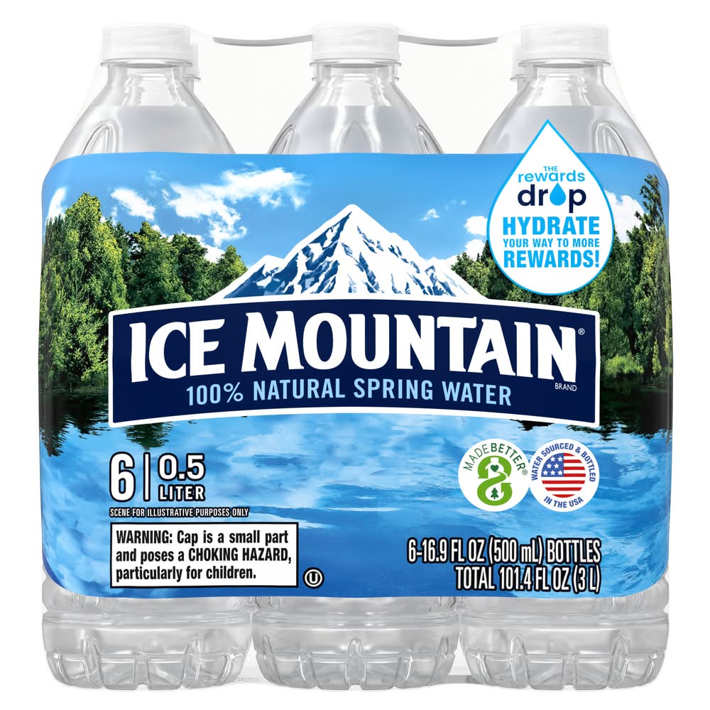 Ice Mountain 100% Natural Spring Water (6 x 16.9 fl oz)