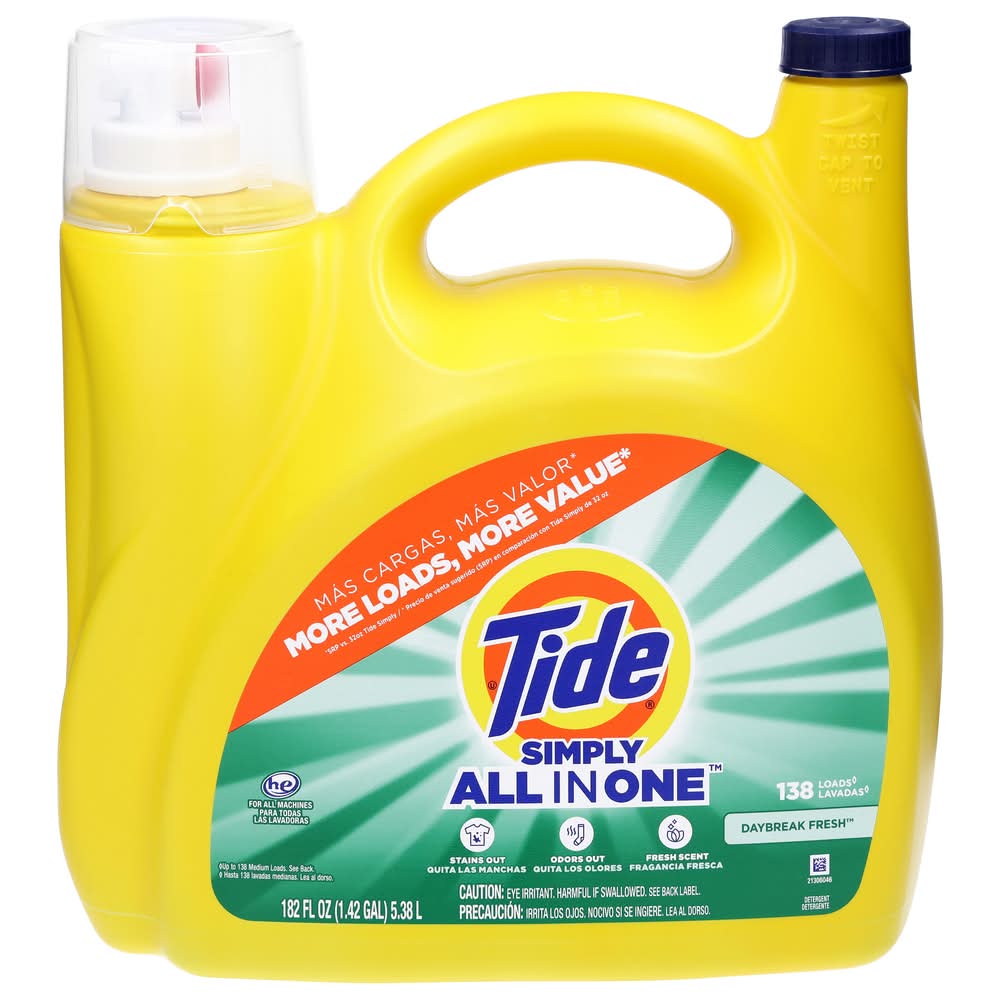 Tide Simply All in One Liquid Detergent 138 Loads, Daybreak Fresh (182 fl oz)