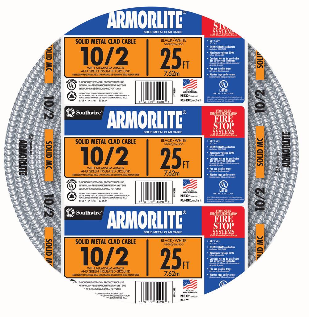 Southwire Armorlite 25-ft 10 / 2 Solid Aluminum MC (Metal Clad) Cable | 68581821