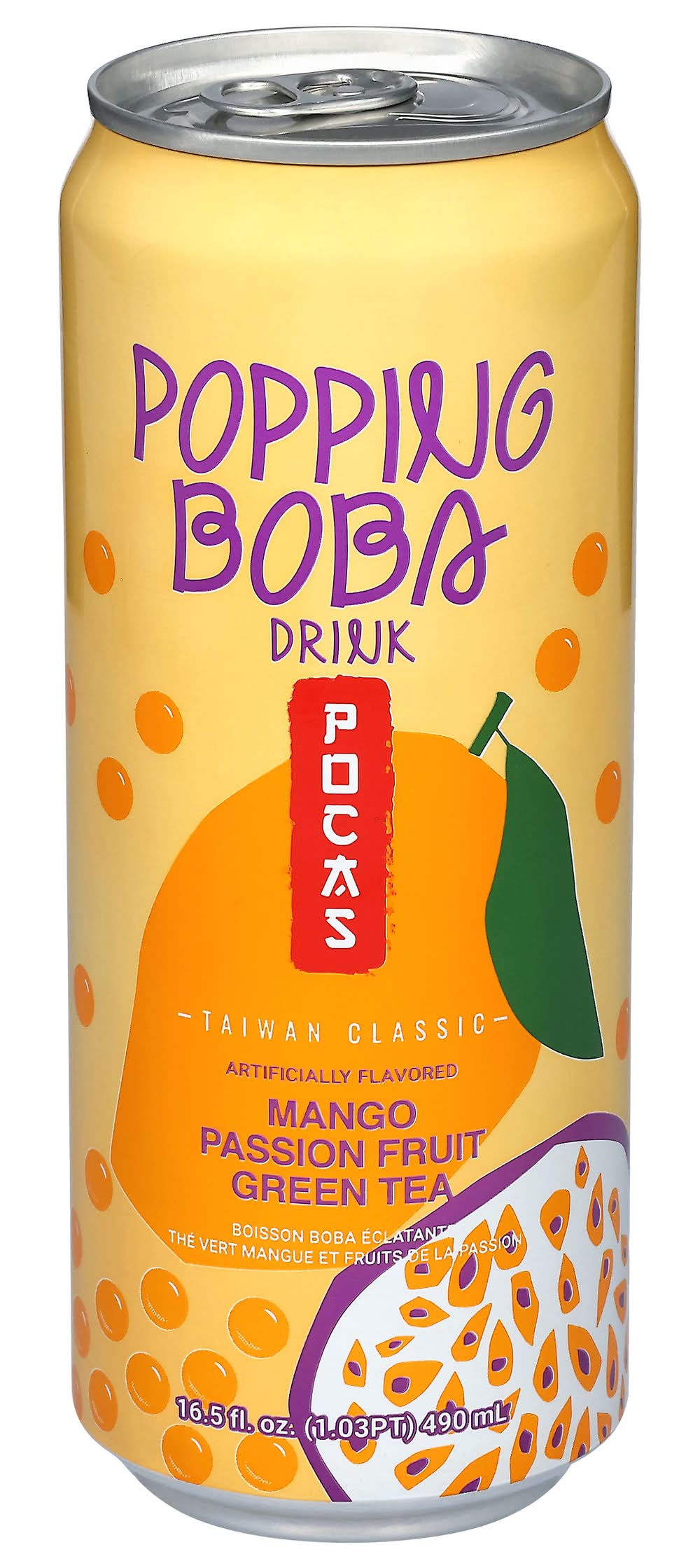 Pocas Popping Boba Green Tea Drink, Mango (16.5 fl oz)