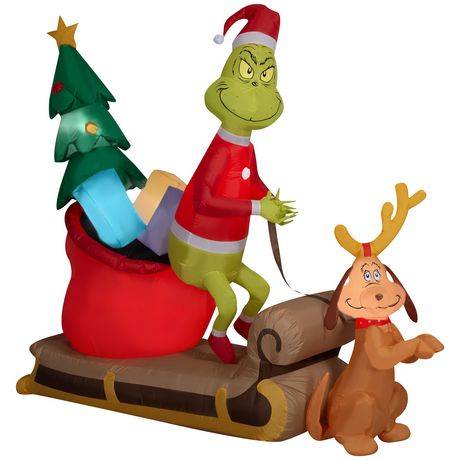 Christmas Inflatable Grinch And Max Sleigh Scene