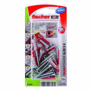 Tacos y Tornillos Fischer Duopower Todos los Materiales Bicomponentes 6x30 kg 12+12 ud