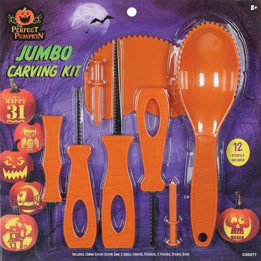 Jumbo Plastic Stainless Pumpkin Carving Kit with Paper Stencils, 20pc