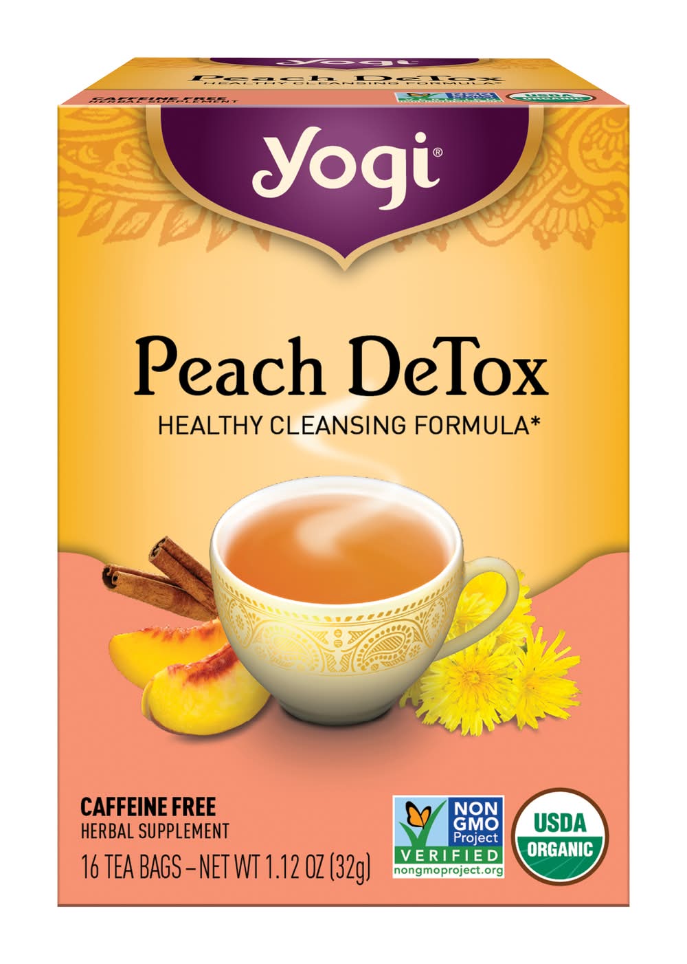 Yogi Detox Herbal Tea Bags, Peach Detox (1.12 oz, 16 ct)