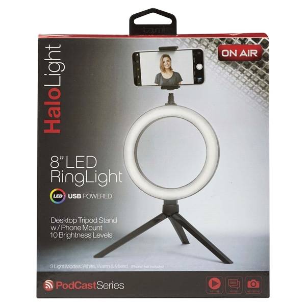 Tzumi On Air HaloLight 8? LED Ring Light with Desktop Tripod Stand