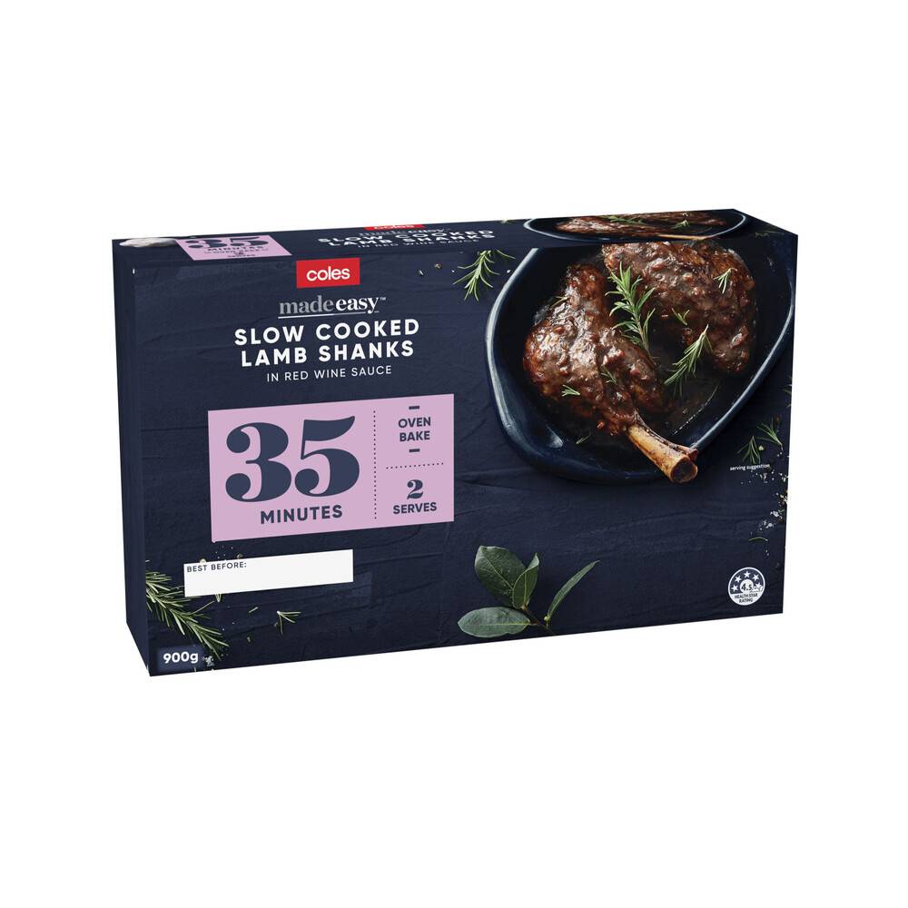 Coles Made Easy Slow Cooked Lamb Shanks in Red Wine Sauce 900g