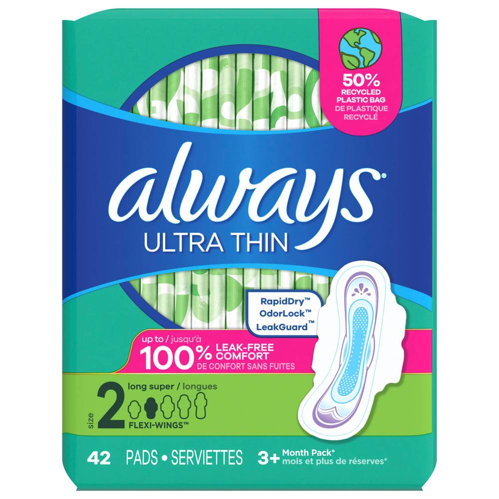 Always Pads Ultra Thin Flexi-Wings Jumbo (9.6 oz, 42 ct)
