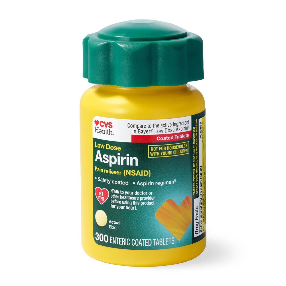 CVS Health Low Dose Aspirin EntericCoated Tablets 81 mg, 300CT