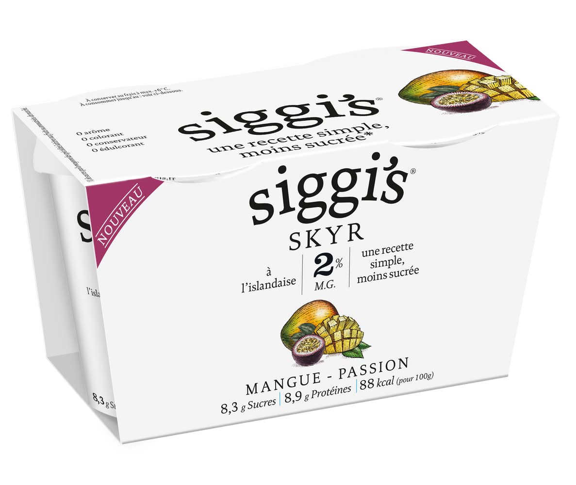 siggi's - Yaourt skyr à l'islandaise 2% m.g., mangue-passion (2 x 140g)