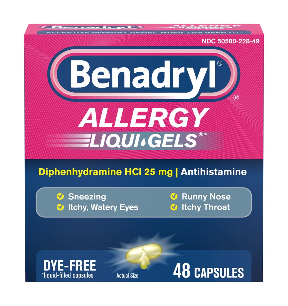 Benadryl Liqui-Gels Antihistamine Allergy Relief & Cold Medicine, (48 ct)