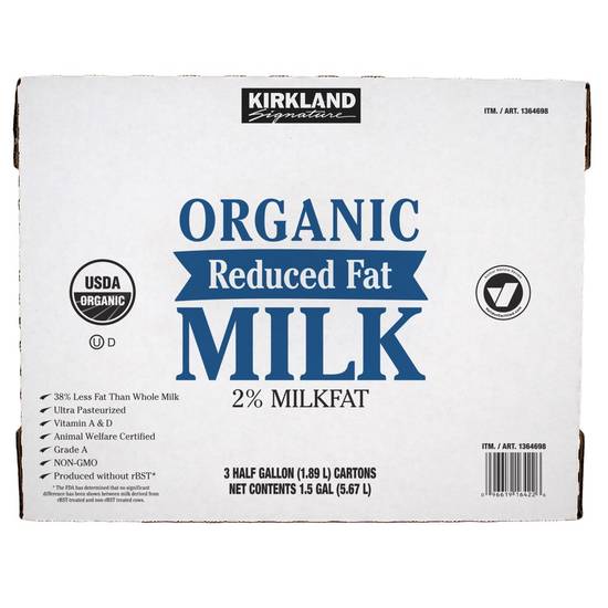 Kirkland Signature Organic Reduced Fat Milk (3 ct, 1/2 gal)