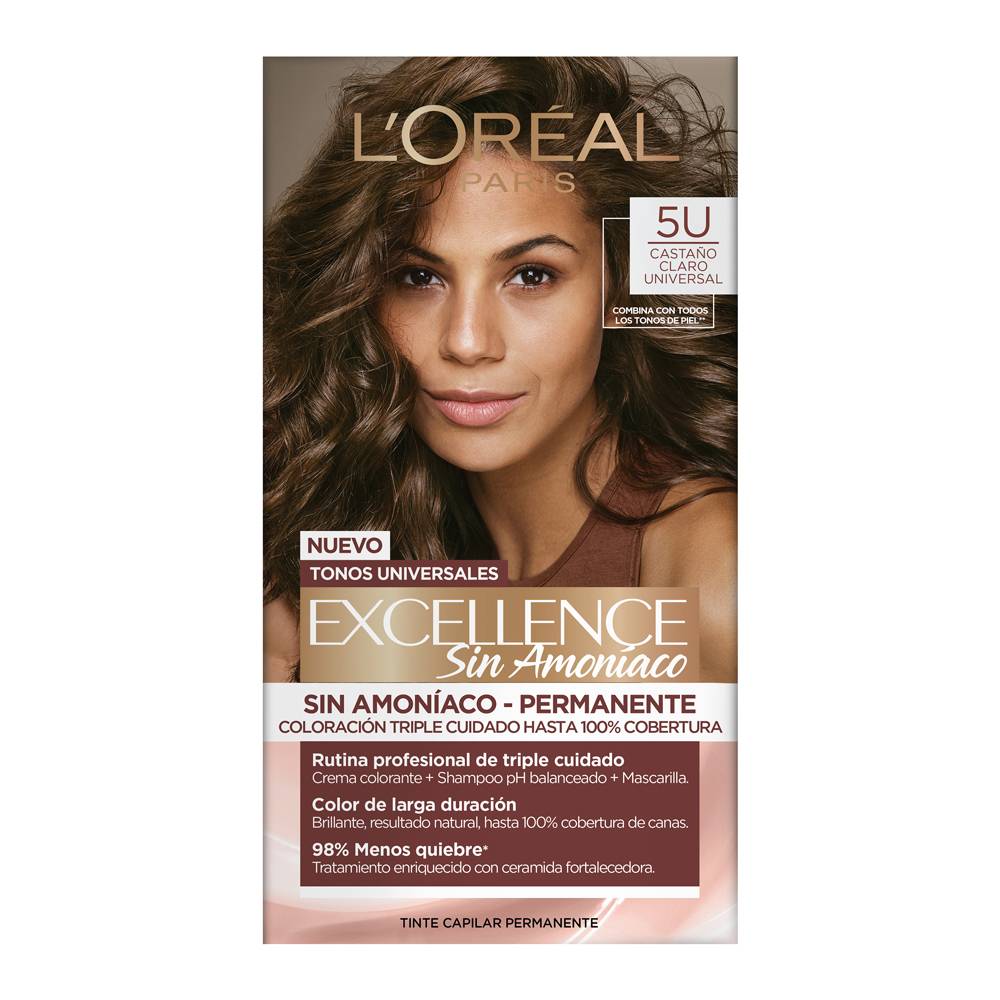 L'Oréal · Excellence sin amoníaco tinte capilar permanente, castaño claro universal 5u