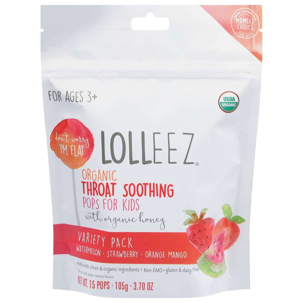 Lolleez 3+ Organic Throat Soothing Pops Variety pack (15 ct)