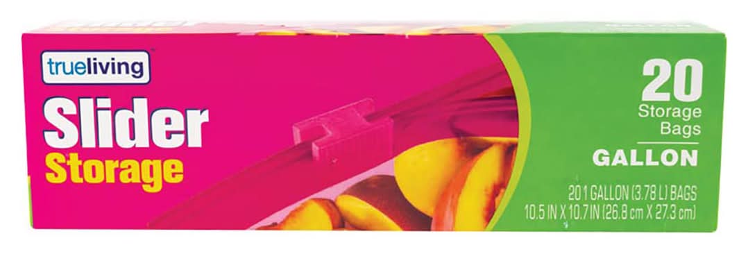 True Living Slider Storage Bags Gallon Size 20 Ct