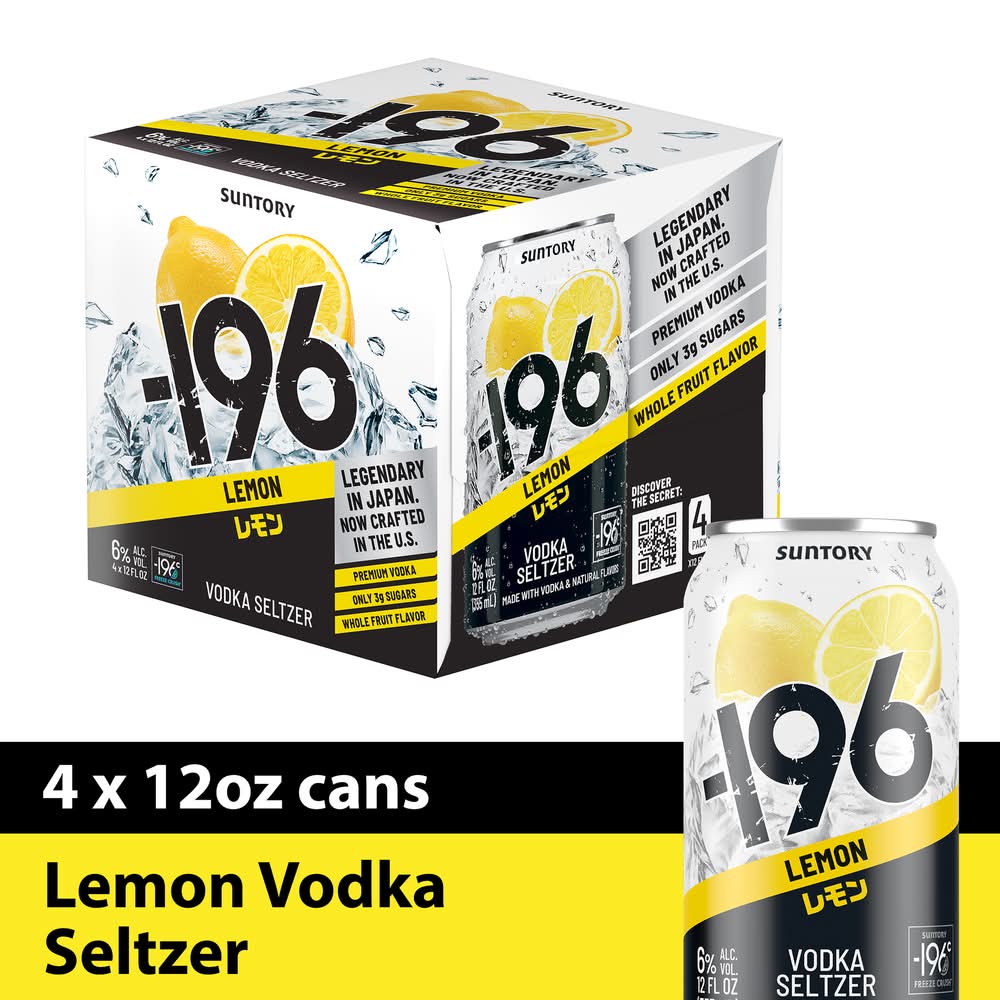 -196 Suntory Vodka Seltzer, Lemon (4 x 12 fl oz)