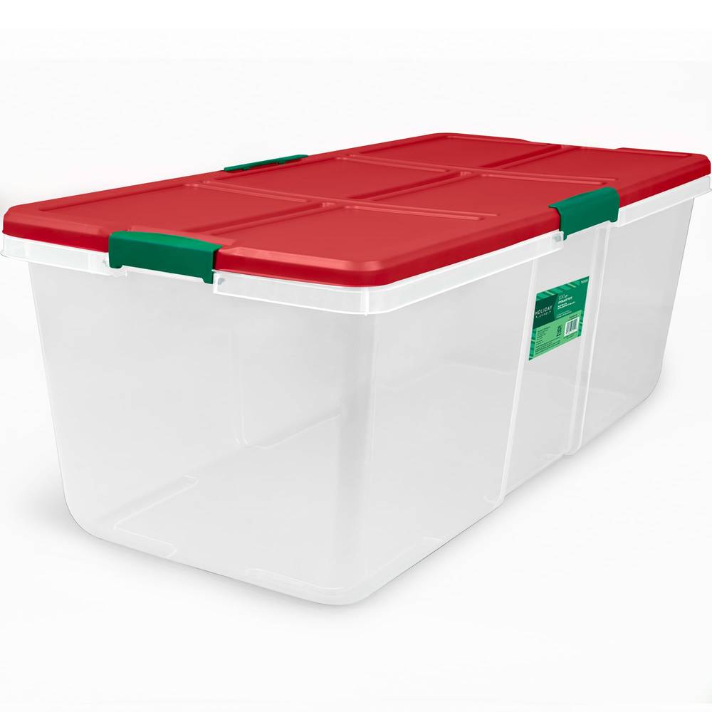 Holiday Living X-large 25-Gallons (100-Quart) Clear W/Red Lid Weatherproof Heavy Duty Tote with Latching Lid | 7257LWS-010-191-192