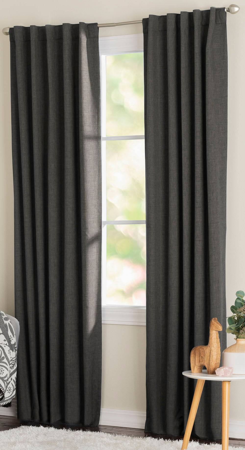 Style Selections 84-in Charcoal Blackout Thermal Lined Back Tab Single Curtain Panel | X764  .34584ZBG