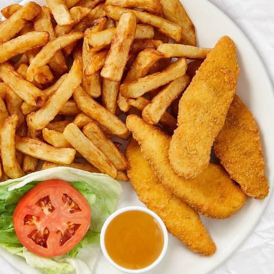 Lanières de poulet avec frites / Chicken strips with fries