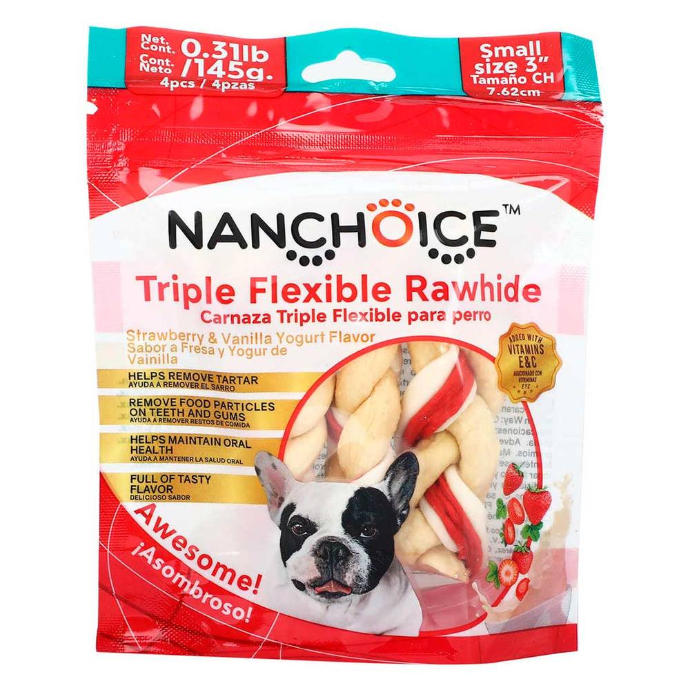 Nanchoice carnaza triple flexible fresa y yogurt de vainilla (bolsa 145 g)