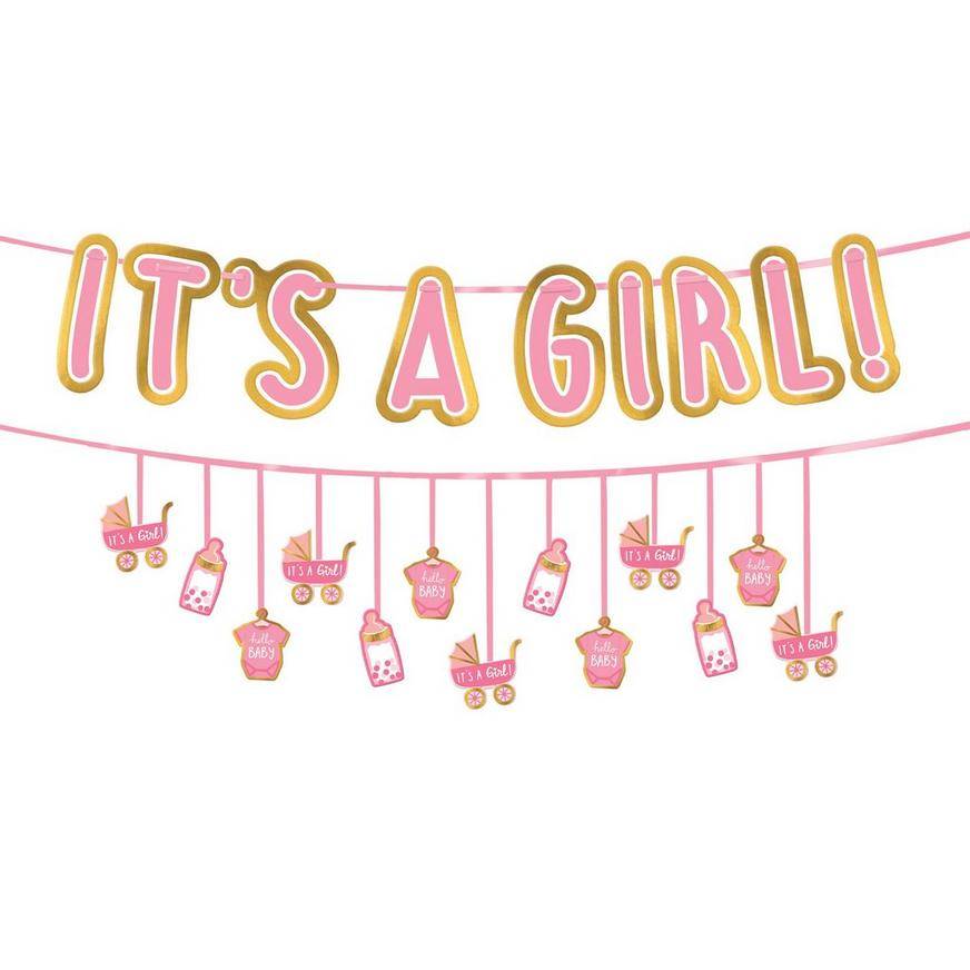 Party City Oh Baby! Girl Baby Shower Cardstock Banner Set (female/12' x 5.5"/pink)