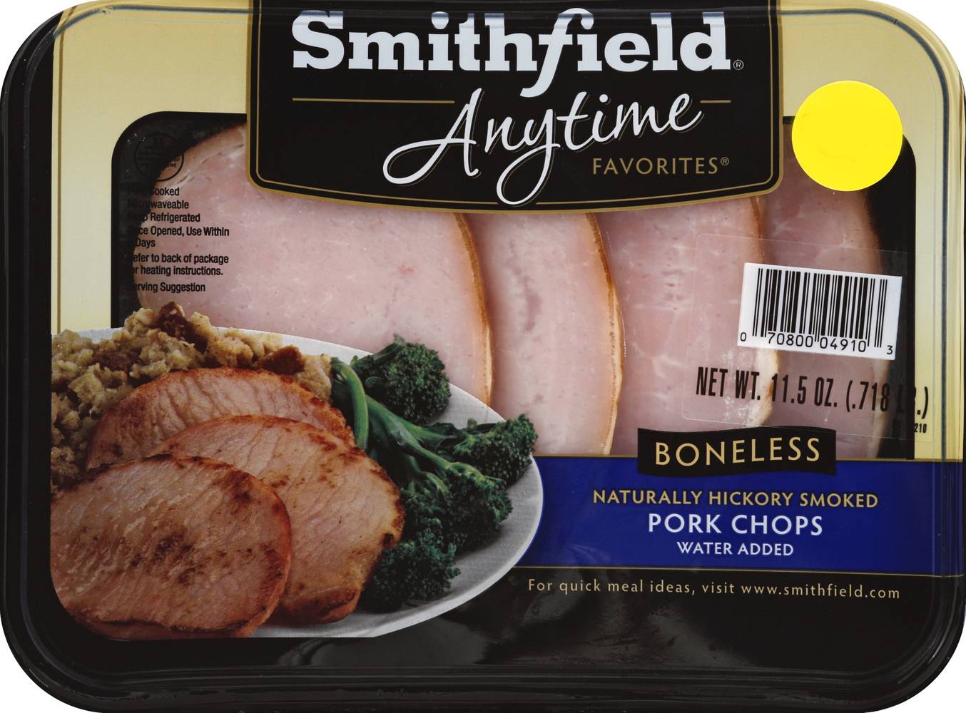 Smithfield Anytime Favorites Hickory Smoked Boneless Pork Chops (11.5 oz)