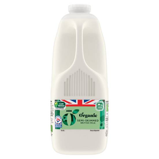Asda Organic Semi-Skimmed British Milk 4 Pints/2272ml